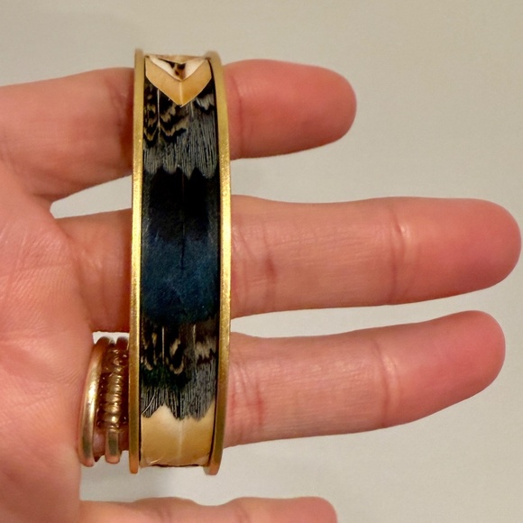 BRACKISH Nome Thin Cuff Bracelet - pheasant and quail feathers 24kt gold plated - Picture 6 of 8